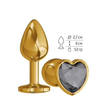 Анальная втулка Gold с чёрным кристаллом сердце маленькая (511-09 BL DD)