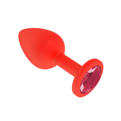 Анальная втулка силиконовая красная с малиновым кристаллом маленькая (517-02 CRIMSON-DD)